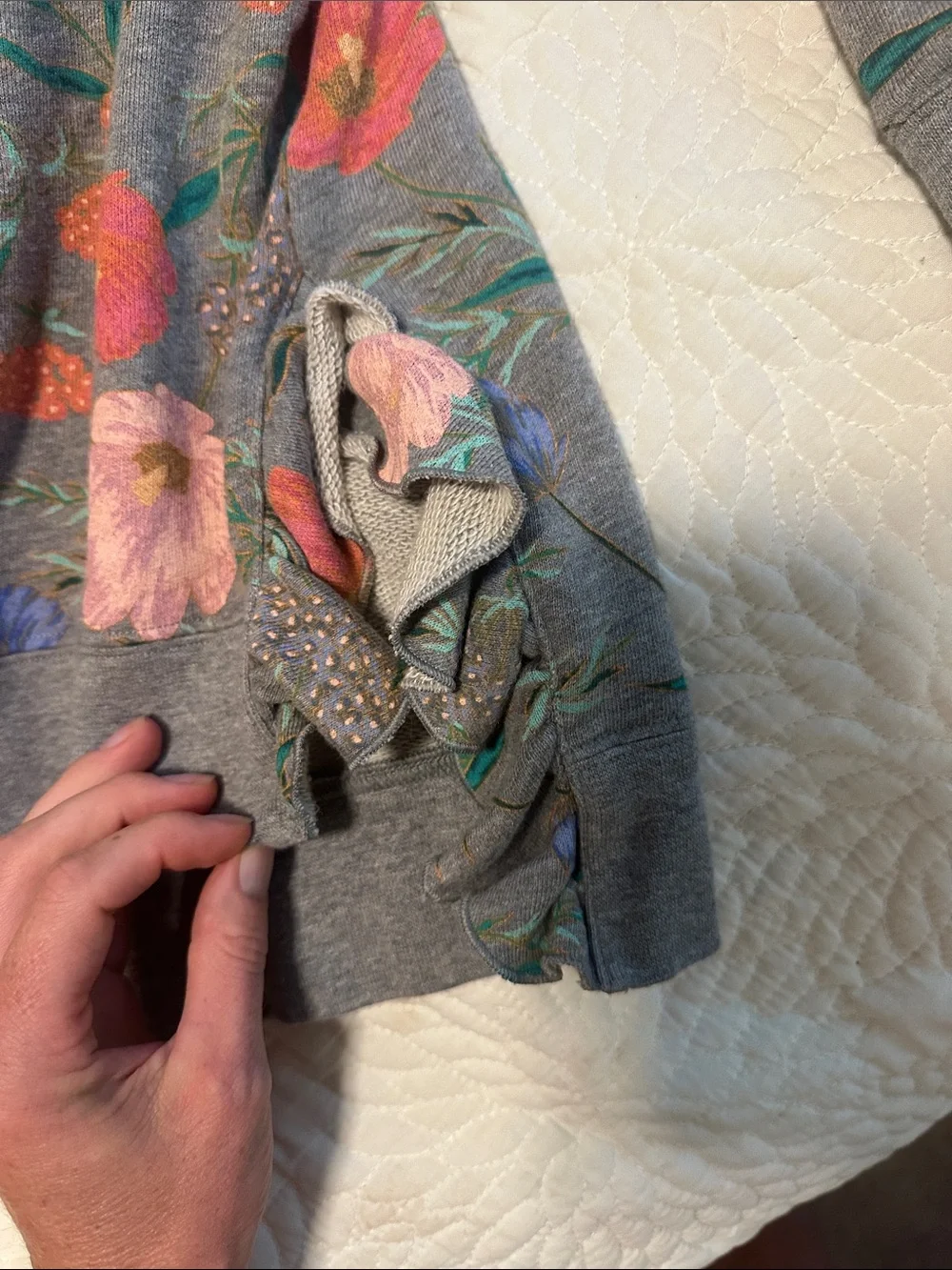 Kate Spade Gray Floral Crewneck Sweater with Pink, Red & Blue Blooms